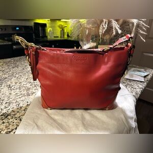 Coach Red Leather Shoulder Bag with Structured Design